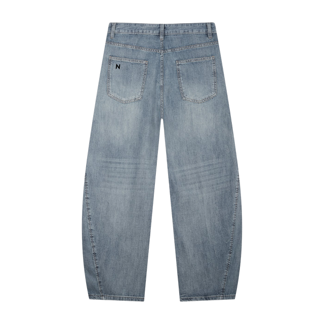 Vintage Wash Barrel Leg Denim Jeans