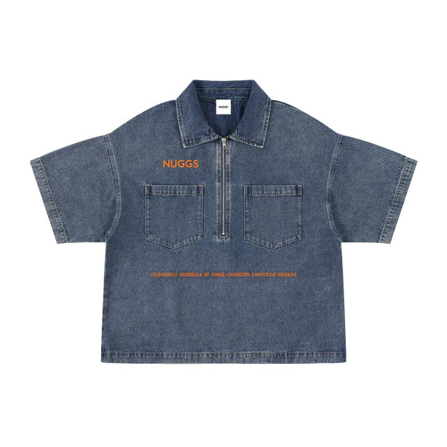 LOVE ONE Vintage Quarter-Zip Denim Shirt
