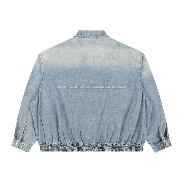 Vintage Wash Fade Full-Zip Denim Jacket