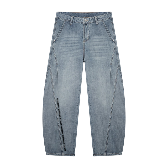 Vintage Wash Barrel Leg Denim Jeans