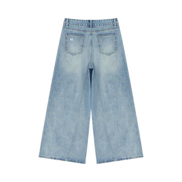 Vintage Wash Wide Leg Denim Jeans