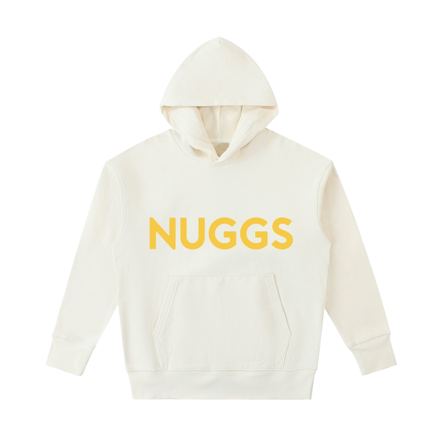 White hoodie with text on a white background