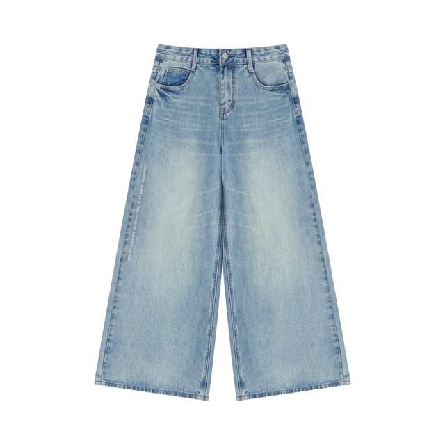 Vintage Wash Wide Leg Denim Jeans