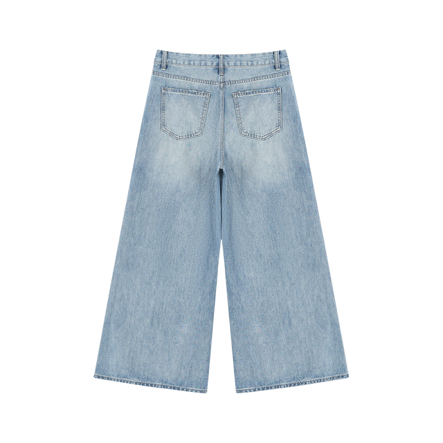 Vintage Distressed Wide Denim Jeans